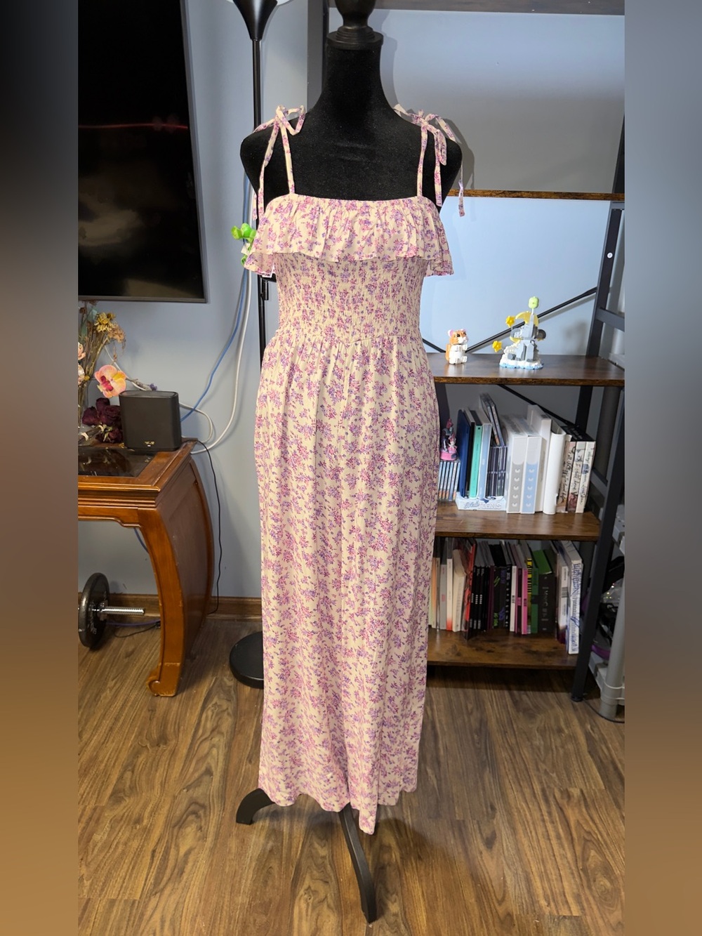 Floral Smocked Floral Jumpsuit with Ruffle Neckline - Purple Floral